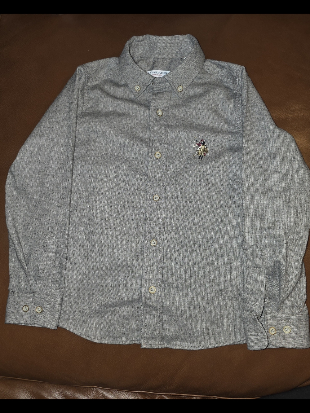 US Polo Greyish Brown Button-Down Shirt with Embroidered Polo Player